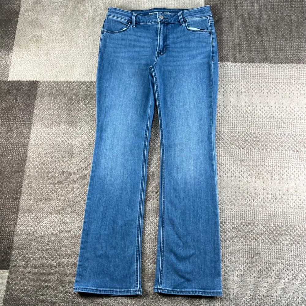 Old Navy Womens 6 Short Mid-Rise Boot-Cut Blue Denim Jeans Boho Whiskered